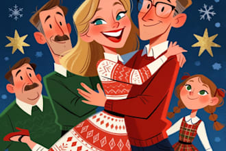 draw a custom winter holiday group caricature for christmas