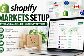 set up shopify markets international currency and language settings