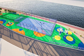render 3d modern park design, outdoor sports infrastructure, children playground