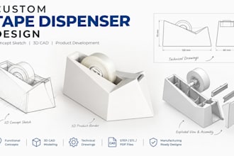 create a modern tape dispenser product design with 3d cad modeling