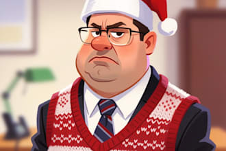 illustration christmas caricature, office holiday caricature