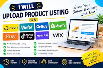upload product listing on noon vinted onbuy shopify etsy tiktokshop mercari wix
