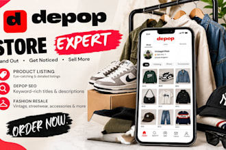 design depop store, product listings and SEO
