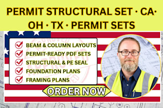 provide structural permit drawing engineer stamp for california ohio and texas