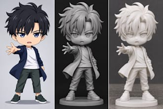 sculpt action figure toy 2d to 3d anime character model stl file for 3d printing