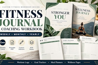 design coaching workbook fitness journal weekly, monthly, yearly in canva print