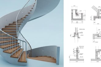 design a 3d staircase, stair railing, and architectural stair model