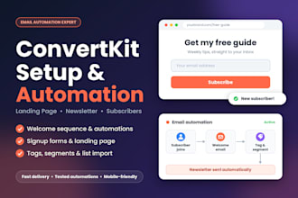 setup convertkit subscriber, convertkit automation kit newsletter landing page