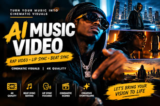 create realistic ai music video, ai rap music video, with exquisite  lipsync