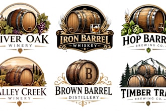 design a professional, wine barrel, whiskey, brewery, winery beer barrel logo