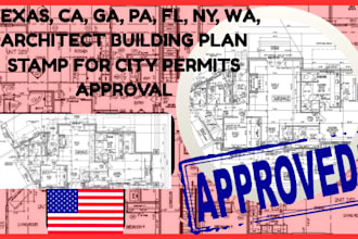 texas, ca, ga, pa, fl, ny, wa, architect building plan stamp for city approval