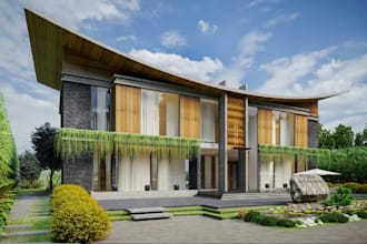 remodel luxury eco villa exterior design, create landscape, patio, pool, render