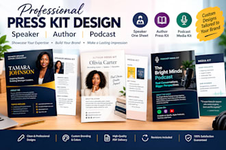 design speaker one sheet, speaker media kit, author press kit, podcast press kit