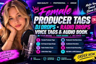 create female producer tags dj drops radio drops voice tags and audio book