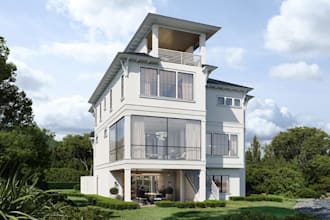 provide waterfront house,cgi basement render,3dexternal visual for marketing,skp