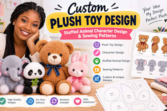custom plush toy design stuffed animal character design and sewing patterns