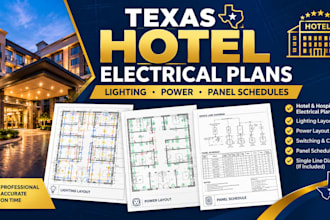 design texas hotel and hospitality eletrical plans ,lighting and power layout