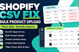 fix shopify CSV import errors and bulk product upload issues
