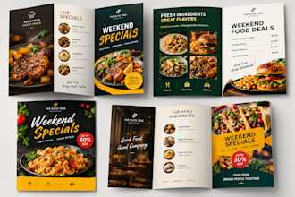 design restaurant brochure, food promotion brochure for weekend specials