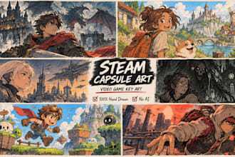 hand draw steam capsule art and video game key art