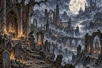 illustrate fantasy castles, medieval kingdoms and mystical environments