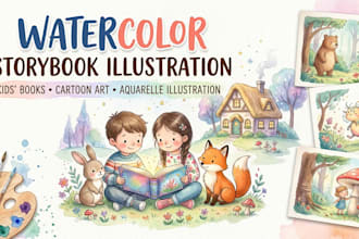illustrate storybook for kids watercolor art cartoon aquarelle illustration