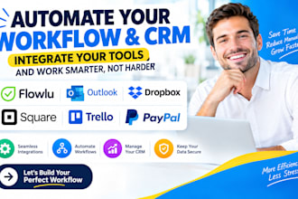 integrate flowlu with outlook dropbox square trello paypal and automate CRM