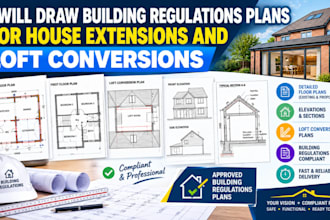 draw house extension and loft conversion building regulation drawings