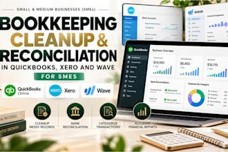 bookkeeping cleanup and reconciliation in quickbooks, xero and wave for smes