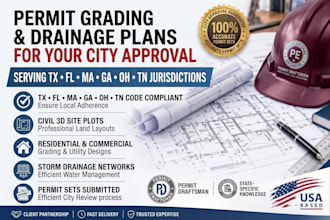 stamp civil3d site grading and drainage plans for tx fl ma ga utah for approval