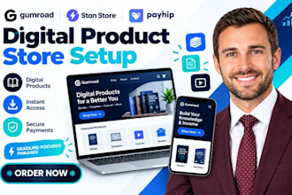 setup your gumroad stan store or payhip digital product store