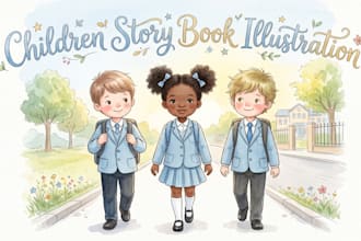 create whimsical illustrations for children story book and KDP