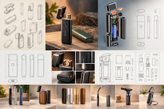 design a usb rechargeable lighter with detailed 3d cad and tech pack