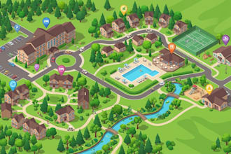 design 2d resort maps, guest maps, hotel layouts, and visitor map guides