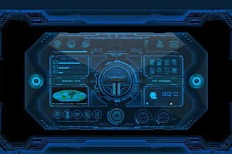 design sci fi diegetic game UI, hud, holographic UI,  futuristic terminal screen