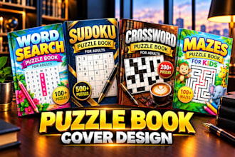 design crossword, activity book, word search puzzle book covers for amazon KDP