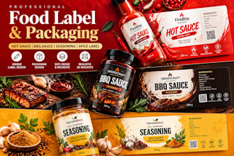 design hot sauce, bbq sauce, seasoning spice label food packaging label design
