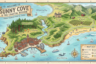 design a custom tourist map travel map landmark illustrated vector map