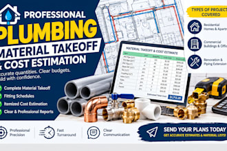 calculate plumbing material list and cost estimate for your building plans
