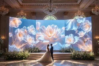 design luxury 3d wedding stage and led wall visual, 3d stage design
