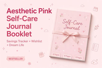 design aesthetic pink self care journal booklet with savings tracker