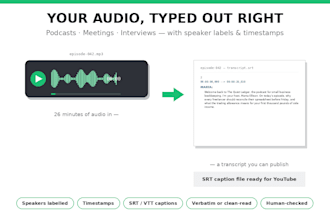transcribe your podcast, meeting or interview with timestamps