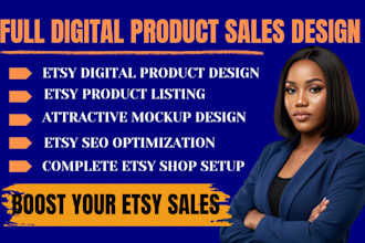do etsy product listing or setup etsy shop and pod product design