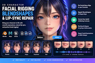 fix facial rigging blendshapes, arkit expressions and 3d character lip sync
