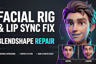 fix facial rigging, arkit blendshapes, and lip sync for 3d characters rigging