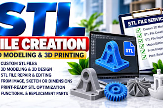 create custom 3d models, stl files for 3d HD printing, edit and repair stl files