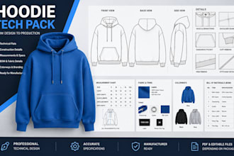 design hoodie tech pack, pullover hoodie and zip up hoodie tech pack