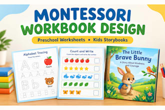 design kids children montessori workbooks, kids children story bookworksheets