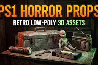 create retro ps1 psx low poly horror props for your game, dark environment props
