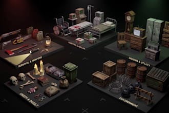 create ps1 psx horror props, retro low poly d models and horror game assets